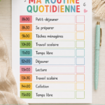Modèle de planning quotidien imprimable avec des sections pour les activités de la journée