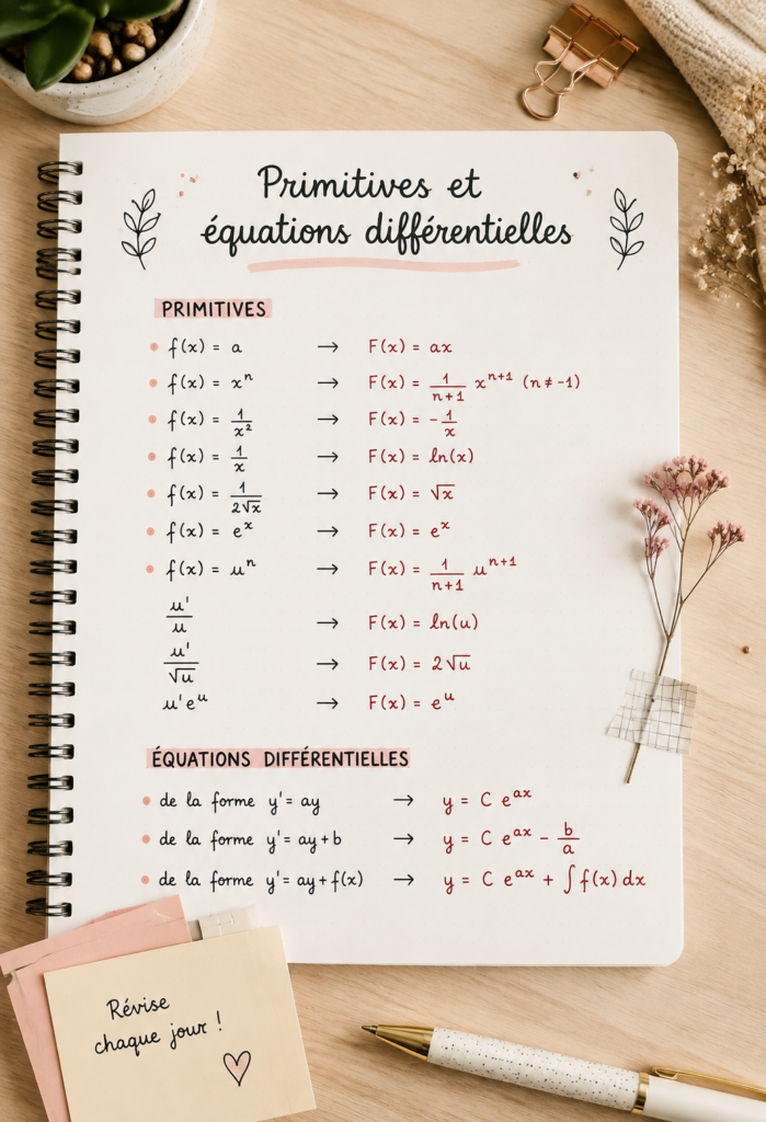 Illustration des primitives et équations différentielles en mathématiques