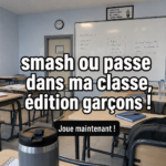 Un groupe d'élèves jouant à Smash or Pass dans une salle de classe.
