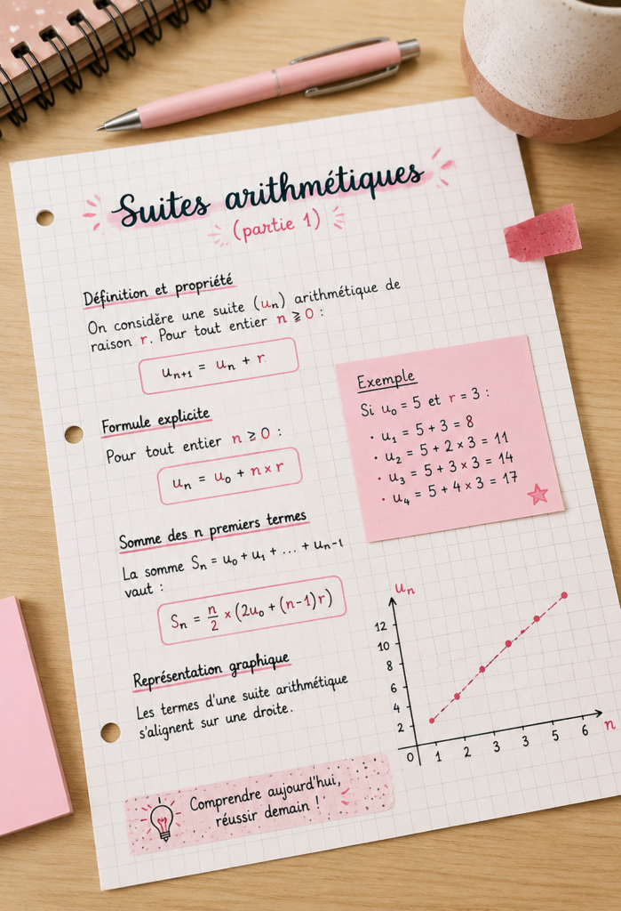 Image d'un tableau présentant une suite arithmétique avec des exemples.