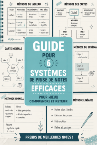 Élève en train de prendre des notes lors d'une séance d'étude, illustrant différentes méthodes de prise de notes.