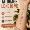 Un design de tatouage ligne de vie fluide sur un poignet.