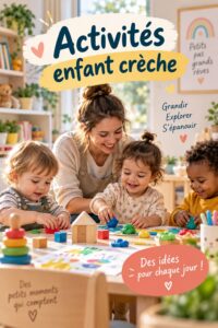 Jeunes enfants jouant à des activités ludiques en crèche, entourés de matériel éducatif.
