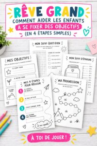 Une mère et son enfant assis ensemble, discutant des objectifs d'avenir avec des crayons et un carnet.