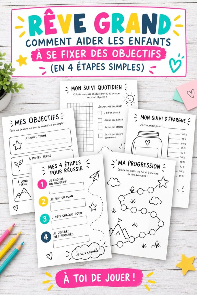 Une mère et son enfant assis ensemble, discutant des objectifs d'avenir avec des crayons et un carnet.