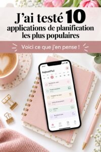 Un écran de smartphone montrant une application de planification avec un calendrier et des tâches.