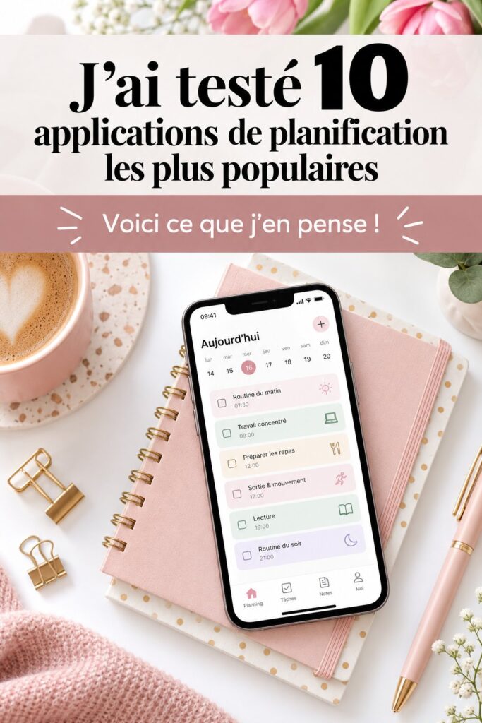 Un écran de smartphone montrant une application de planification avec un calendrier et des tâches.