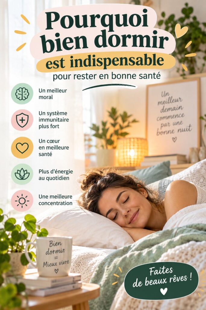 Un lit confortable prêt pour une bonne nuit de sommeil, symbolisant l'importance du sommeil pour la santé.