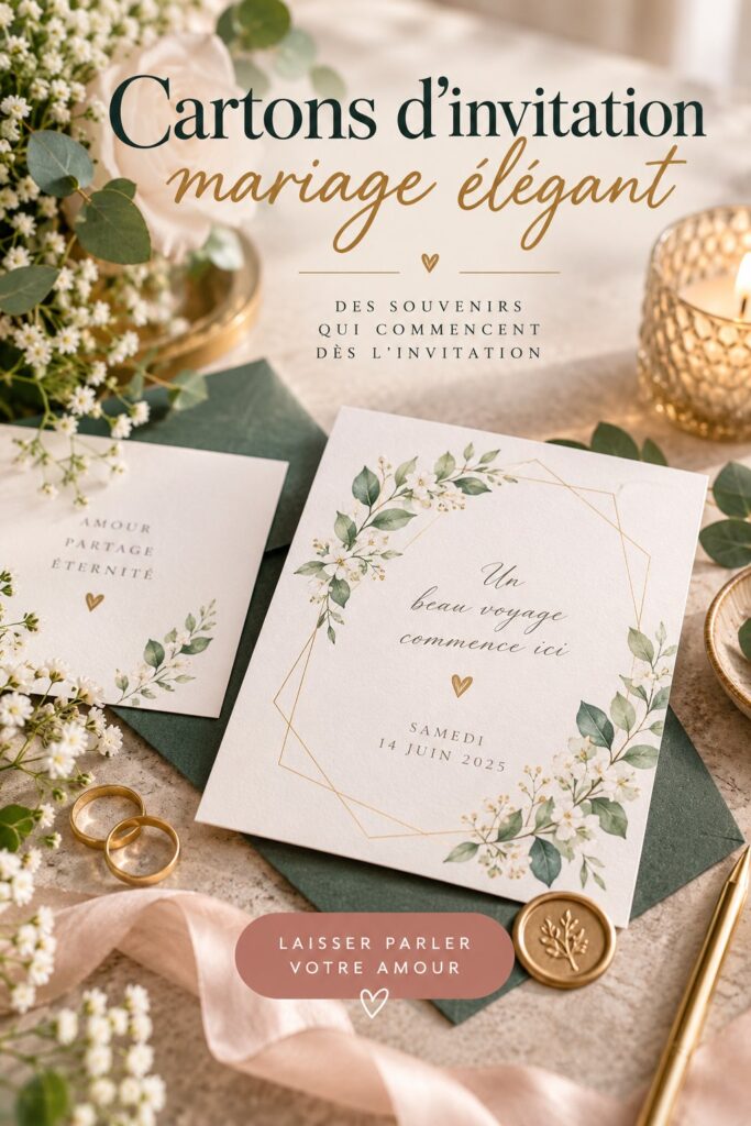 Un exemple de carton d'invitation mariage élégant avec un design floral raffiné.