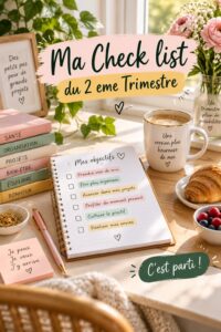 Checklist pour réussir le 2ème trimestre scolaire avec des étapes claires et organisées.