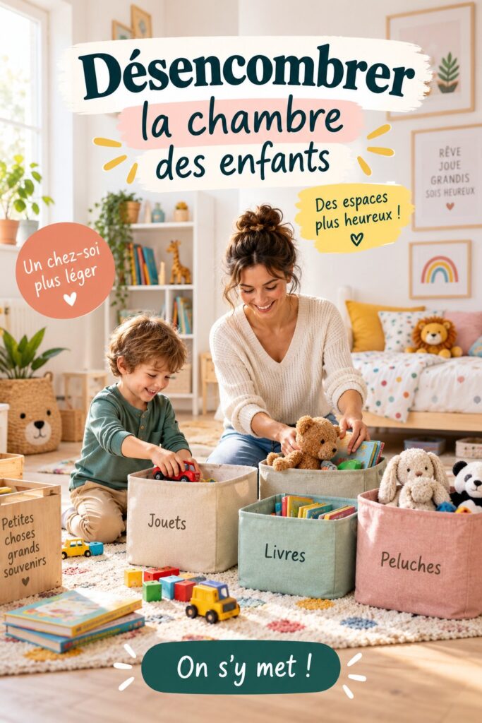 Une chambre d'enfant désencombrée avec des jouets bien rangés et une ambiance sereine.