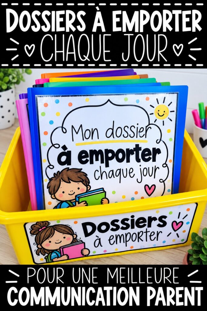 Dossier de communication parents-professeurs ouvert sur une table avec des fournitures scolaires