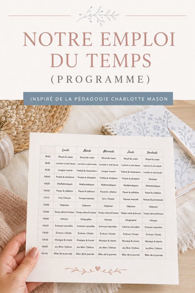Un tableau d'emploi du temps pour les enfants inspiré par Charlotte Mason