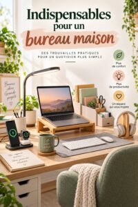 Bureau moderne à domicile avec des essentiels pratiques et confortables