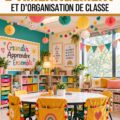 Salle de classe bien agencée avec des zones dédiées à l'apprentissage collaboratif.