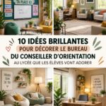 Bureau conseiller scolaire décoré et accueillant avec des couleurs vives.