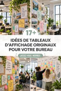 Tableau d'affichage coloré dans un bureau avec des notes et des photos