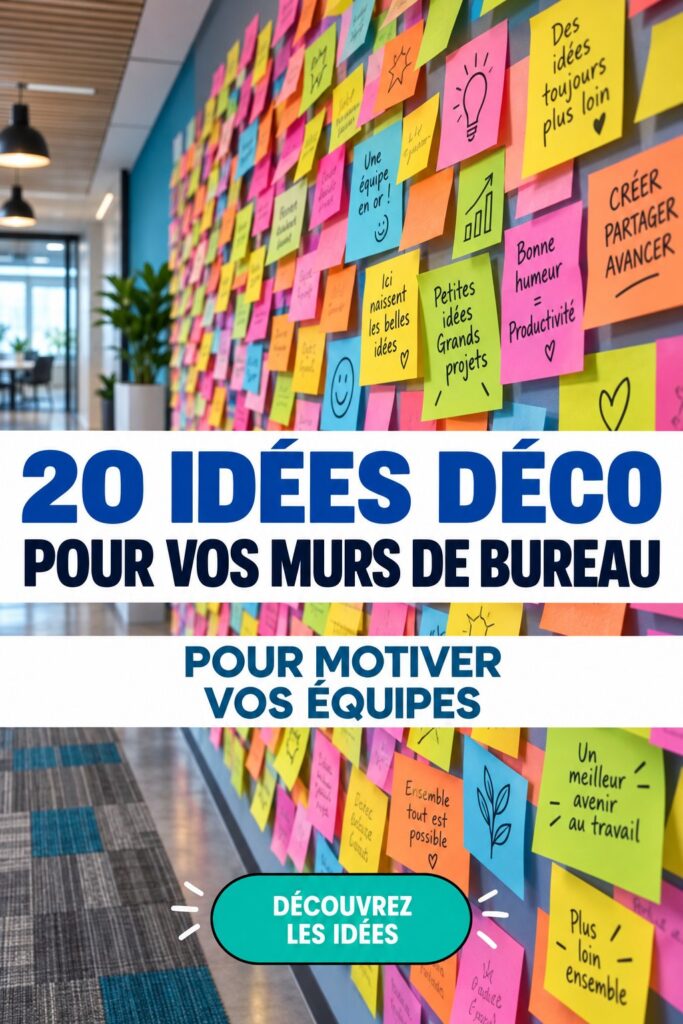 Un bureau moderne avec des panneaux muraux inspirants et colorés.