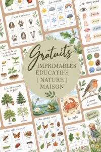 Enfant utilisant des imprimés éducatifs sur la nature à la maison.