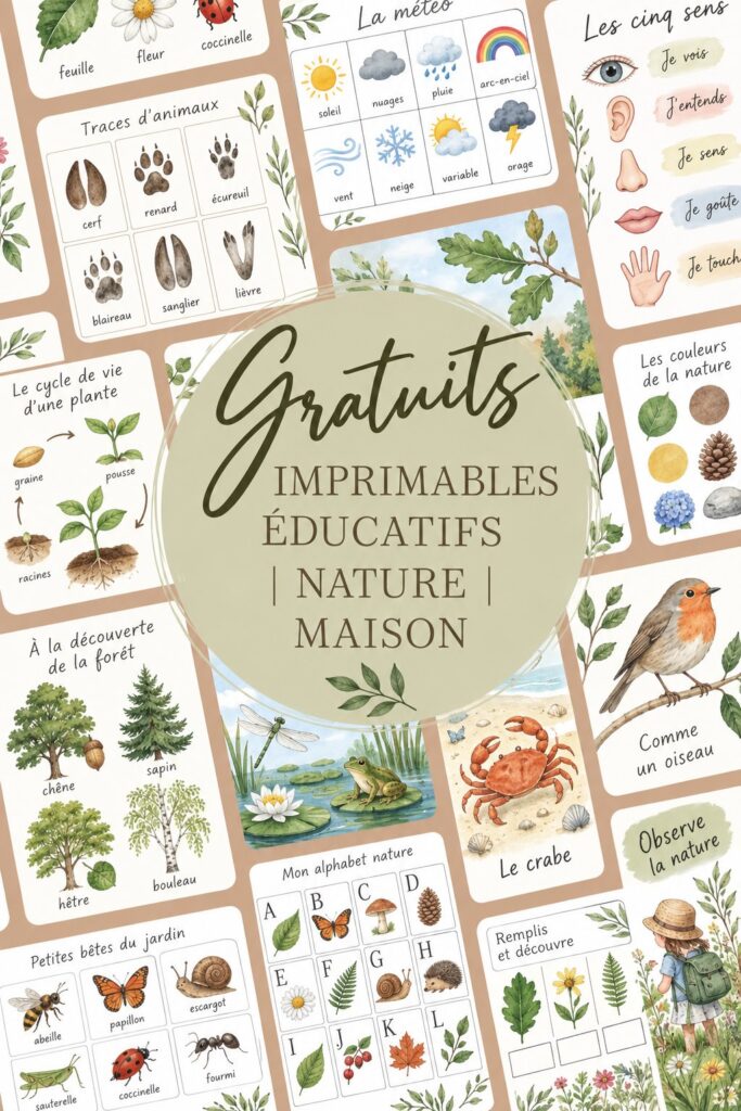 Enfant utilisant des imprimés éducatifs sur la nature à la maison.