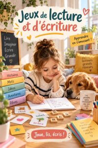 Enfants jouant ensemble à un jeu éducatif d'écriture