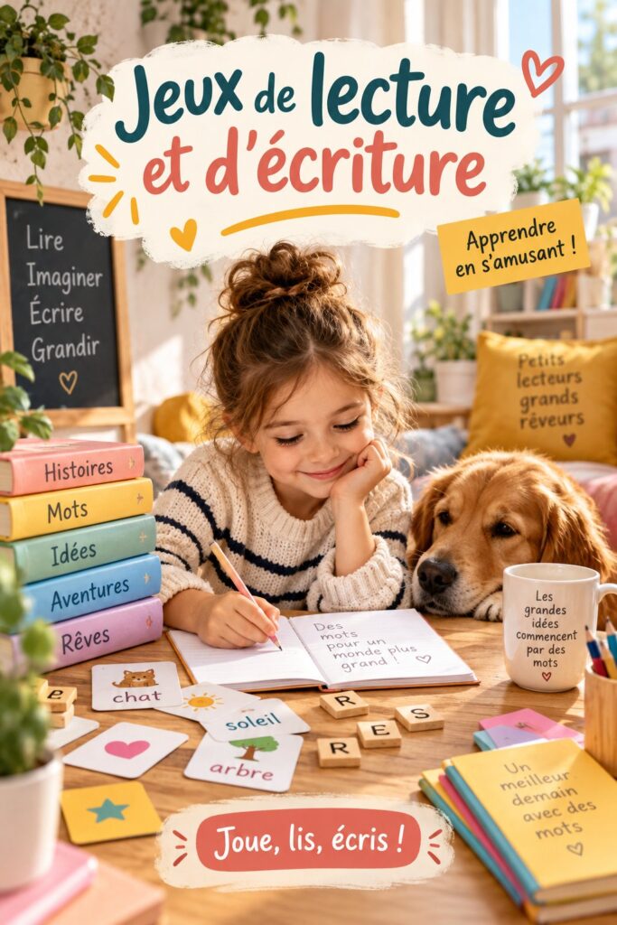 Enfants jouant ensemble à un jeu éducatif d'écriture