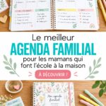 Maman et enfants utilisant un planner éducatif à la maison.