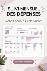 Capture d'écran d'un modèle de suivi de dépenses dans Google Sheets.