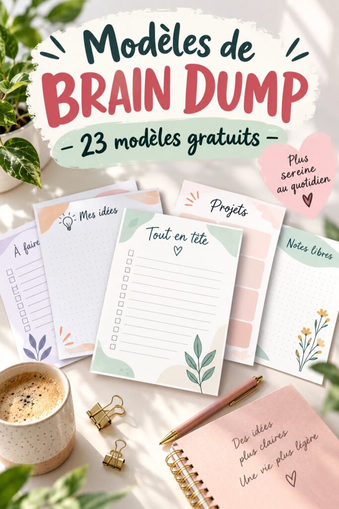 Un modèle de Brain Dump attractif, parfait pour organiser ses idées et tâches.