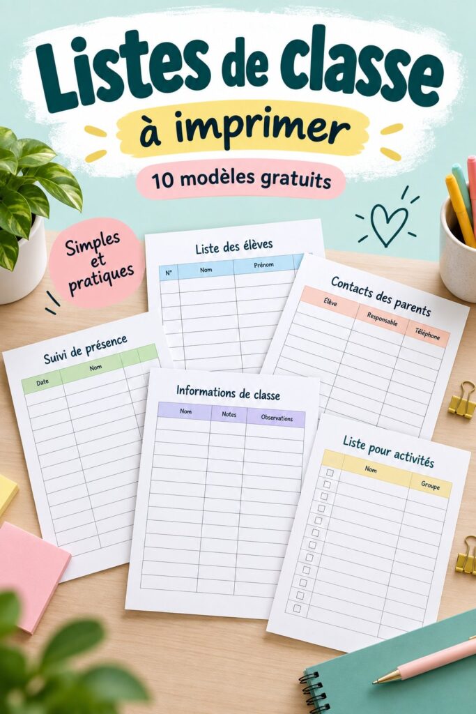 Un exemple de modèle de liste de classe imprimable gratuit