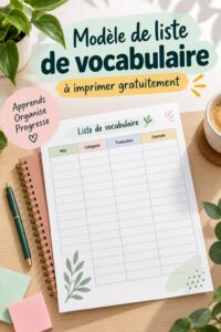 Image d'un modèle de liste de vocabulaire gratuit à imprimer