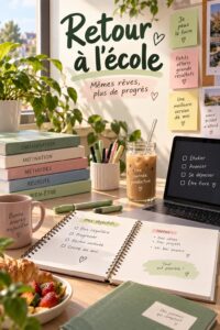 Un bureau d'étude inspirant avec des fournitures scolaires bien organisées, reflétant la motivation pour les études.