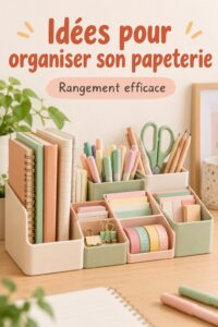 Espace de travail bien organisé avec des fournitures scolaires rangées