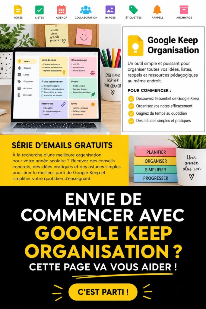 Capture d'écran de l'interface de Google Keep montrant différentes notes organisées.