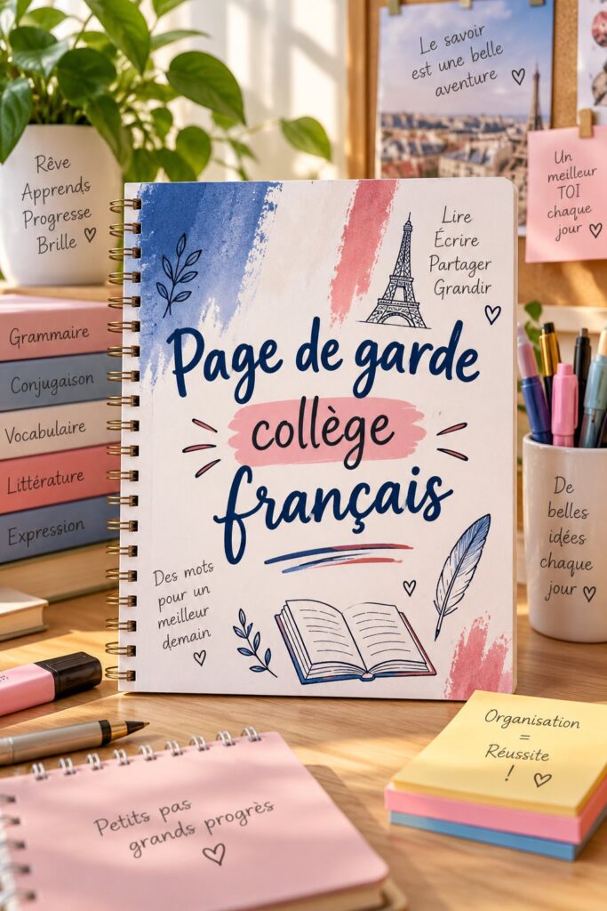 Page de garde colorée et créative pour le collège