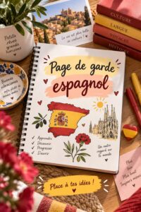 Exemple d'une page de garde en espagnol avec un design coloré