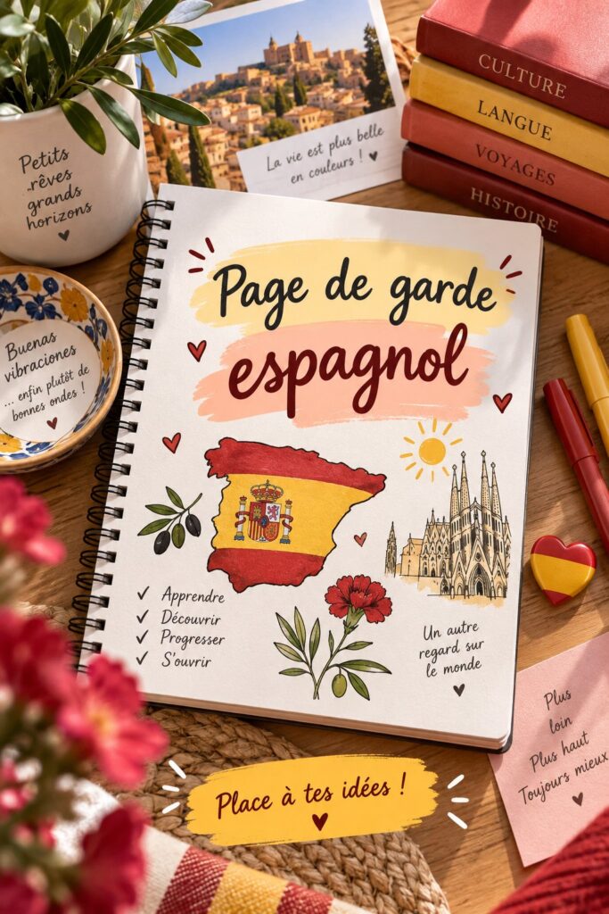 Exemple d'une page de garde en espagnol avec un design coloré