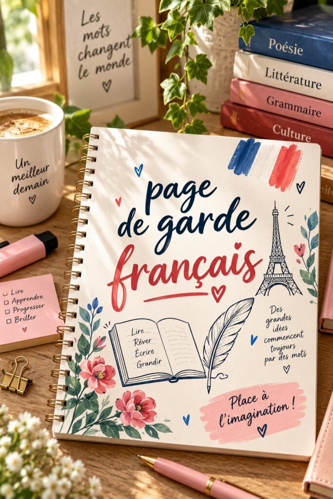 Une page de garde colorée et créative pour un cours de français