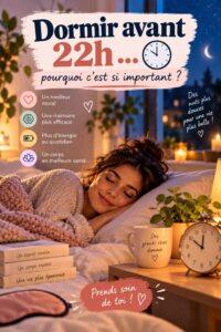 Un enfant heureux dans son lit, prêt à s'endormir avant 22h pour une meilleure nuit de sommeil.