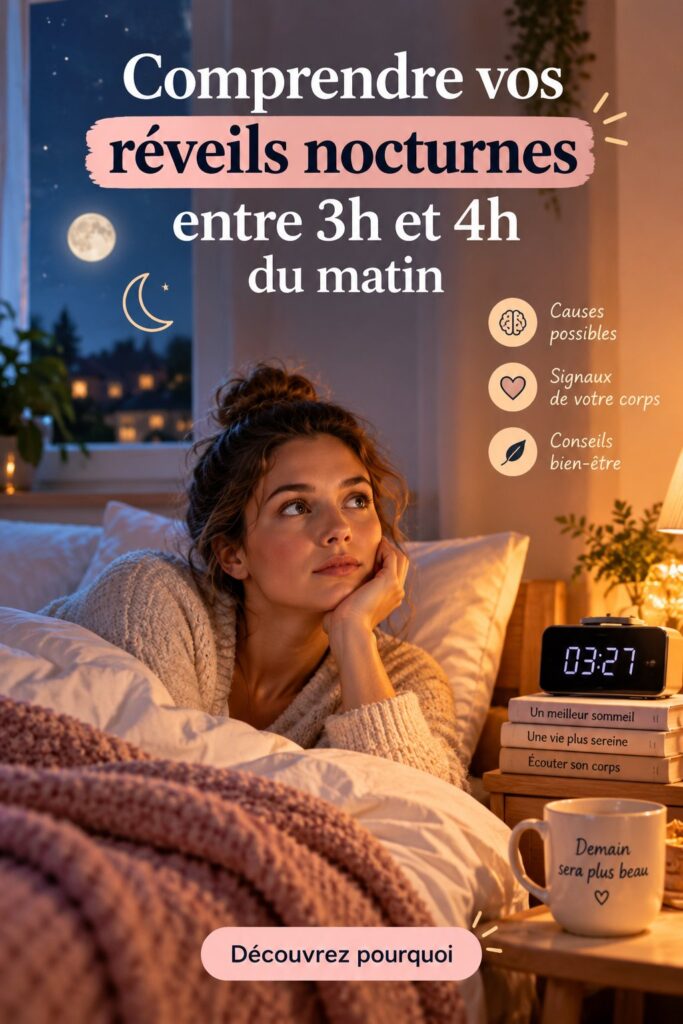 Femme se réveillant la nuit en vérifiant l'heure entre 3h et 4h.