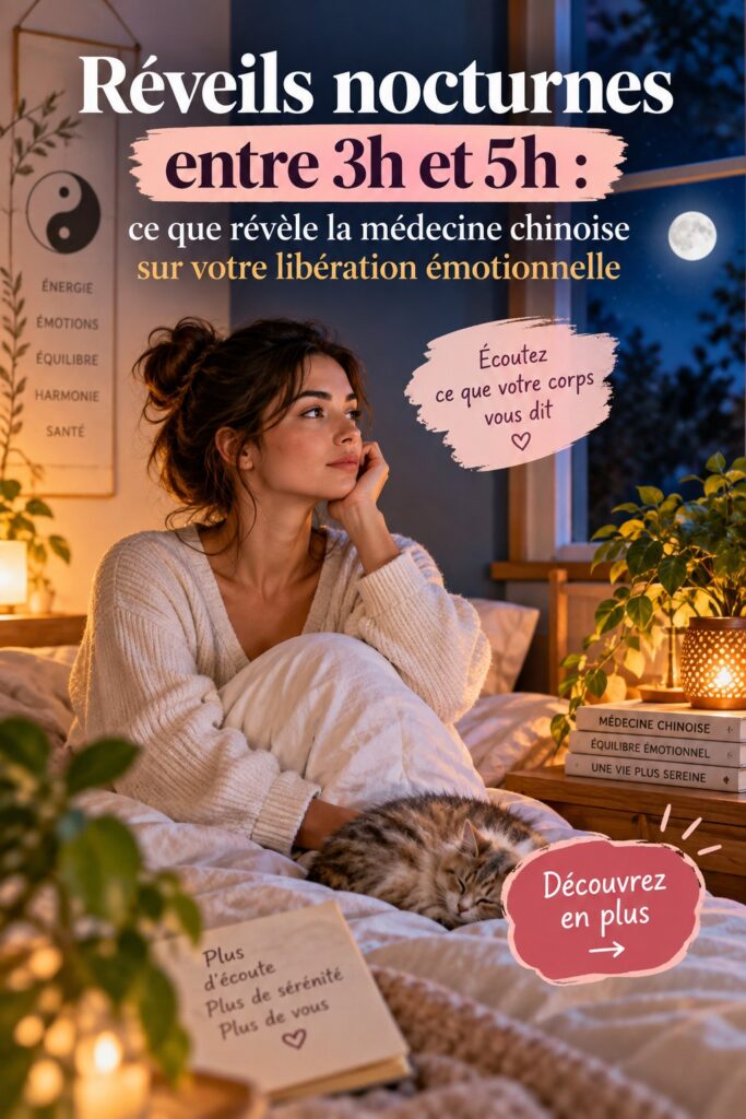 Illustration d'une personne se réveillant dans la nuit, préoccupée, symbolisant l'importance des émotions selon la médecine chinoise.