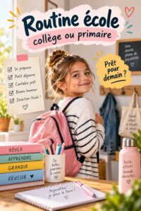 Un parent aide son enfant à suivre une routine scolaire à la maison