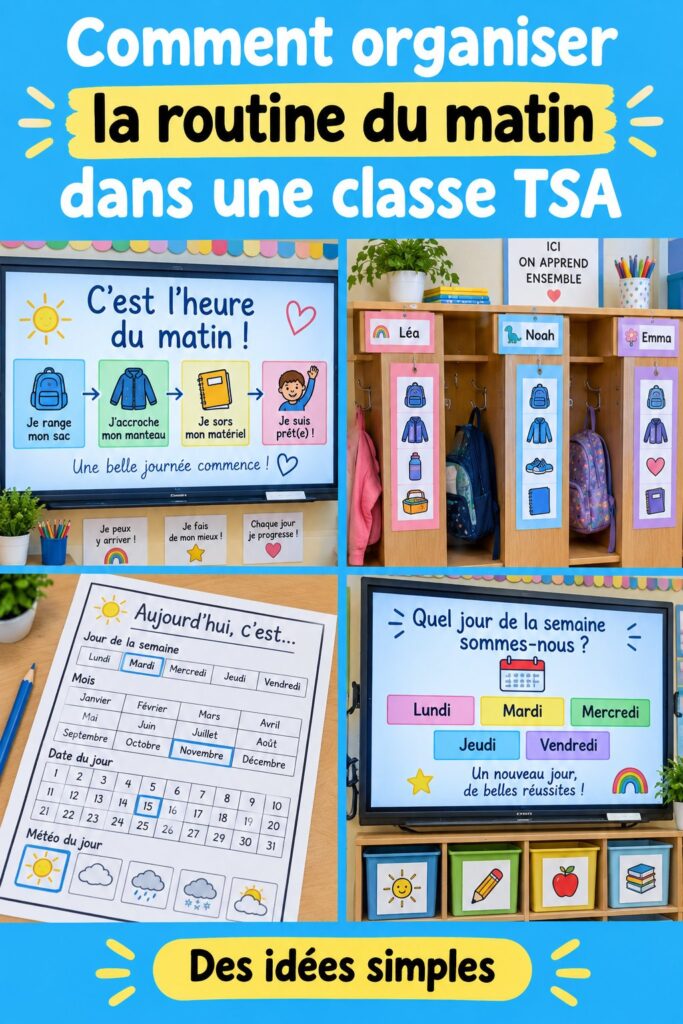 Enseignant mettant en place une routine matinale pour les enfants autistes en classe.