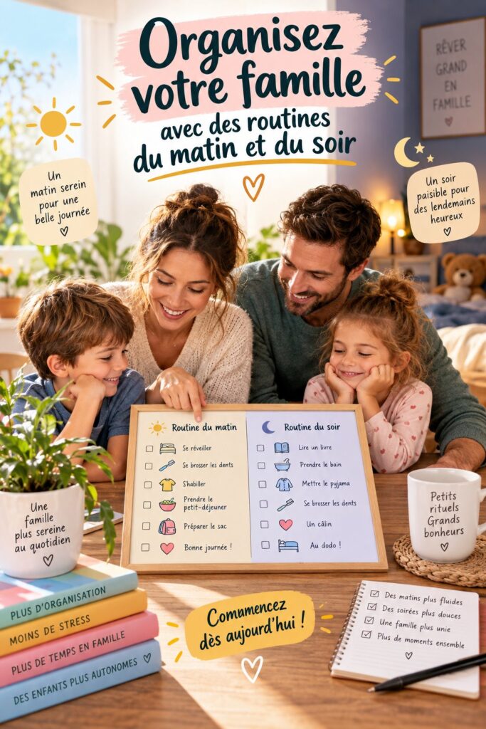 Famille réunie autour d'une table pour discuter de leurs routines du matin et du soir