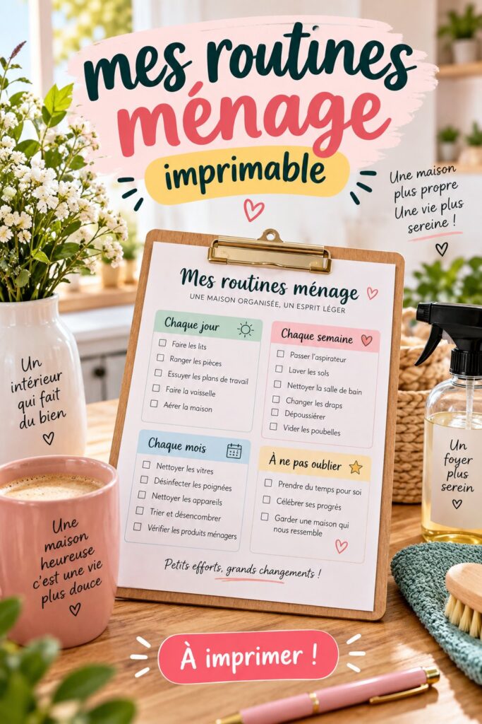 Modèles de routines de ménage imprimables pour la famille.