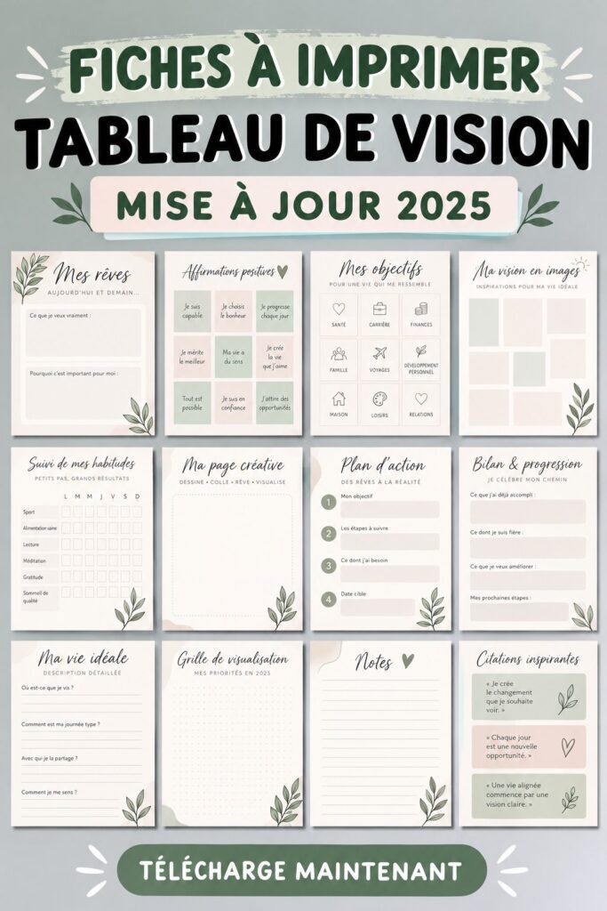 Tableau de vision coloré avec des images et des mots inspirants pour 2025.