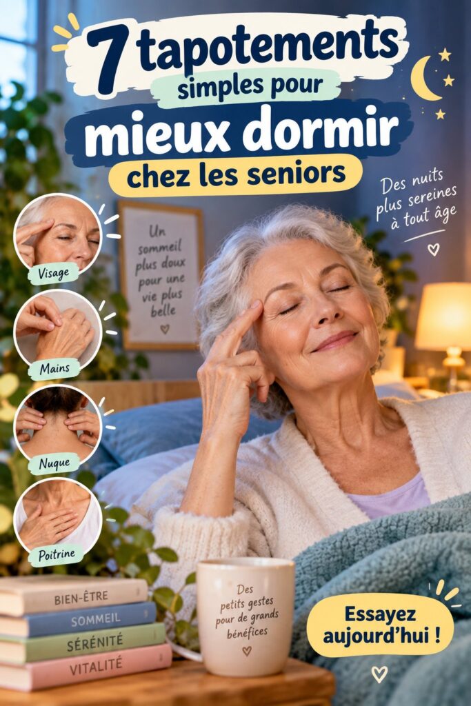 Un senior pratiquant des tapotements apaisants pour améliorer son sommeil.