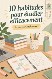 Un étudiant concentré sur ses études avec des notes et des livres autour de lui, illustrant de bonnes habitudes d'étude.