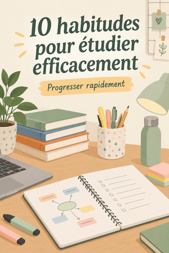 Un étudiant concentré sur ses études avec des notes et des livres autour de lui, illustrant de bonnes habitudes d'étude.