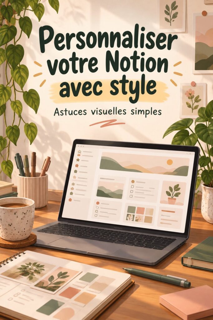 Capture d'écran d'une page Notion personnalisée avec des couleurs attrayantes et des images inspirantes.